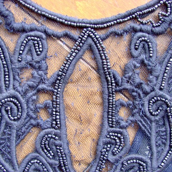 Zara Navy Blue Babydoll Mini Dress Bead Embroidered Fairy Tulle Sleeveless Small - Picture 8 of 13